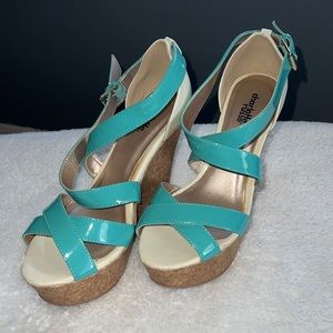 Charlotte Russe teal/cream wedges!